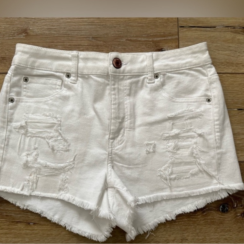 American Eagle Outfitters White Jean Shorts Distressed Style